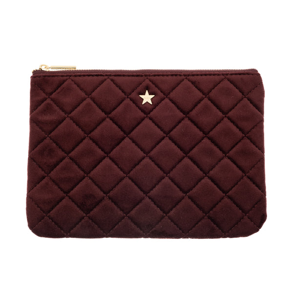 VELVET QUILTED SMALL POUCH MAROON