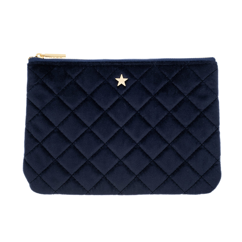 VELVET QUILTED SMALL POUCH NAVY BLUE