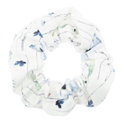 VELVET SCRUNCHIE BLUE TONES FLOWER PATTERN