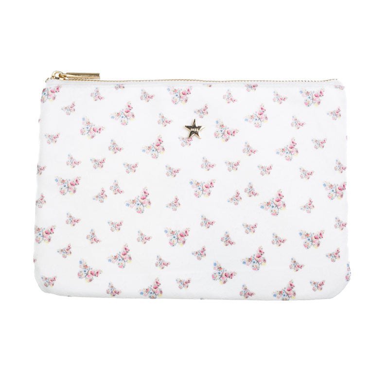 VELVET SMALL POUCH OFF WHITE BUTTERFLY PATTERN