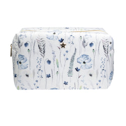 VELVET SQUARE MAKE-UP POUCH LARGE BLUE TONES FLOWER PATTERN