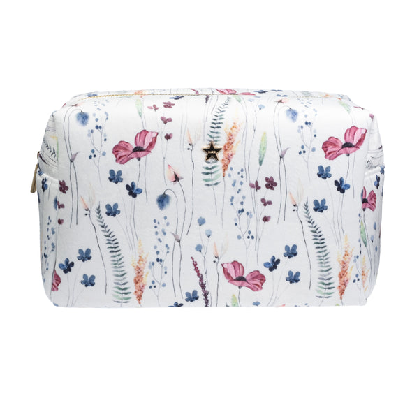 VELVET SQUARE MAKE-UP POUCH LARGE MULTICOLOR FLOWER PATTERN