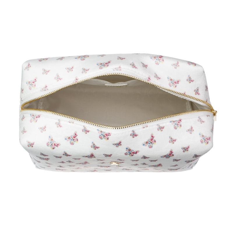 VELVET SQUARE MAKE-UP POUCH LARGE OFF WHITE BUTTERFLY PATTERN