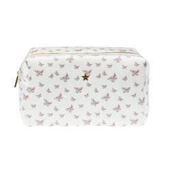 VELVET SQUARE MAKE-UP POUCH LARGE OFF WHITE BUTTERFLY PATTERN