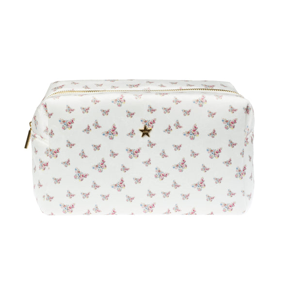 VELVET SQUARE MAKE-UP POUCH LARGE OFF WHITE BUTTERFLY PATTERN