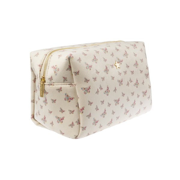 VELVET SQUARE MAKE-UP POUCH LARGE SAND BUTTERFLY PATTERN