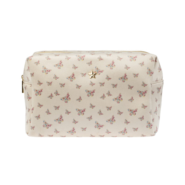 VELVET SQUARE MAKE-UP POUCH LARGE SAND BUTTERFLY PATTERN