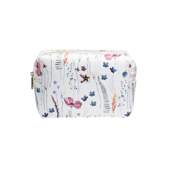 VELVET SQUARE MAKE-UP POUCH SMALL MULTICOLOR FLOWER PATTERN