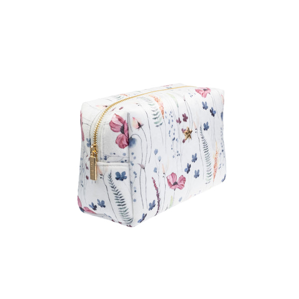 VELVET SQUARE MAKE-UP POUCH SMALL MULTICOLOR FLOWER PATTERN