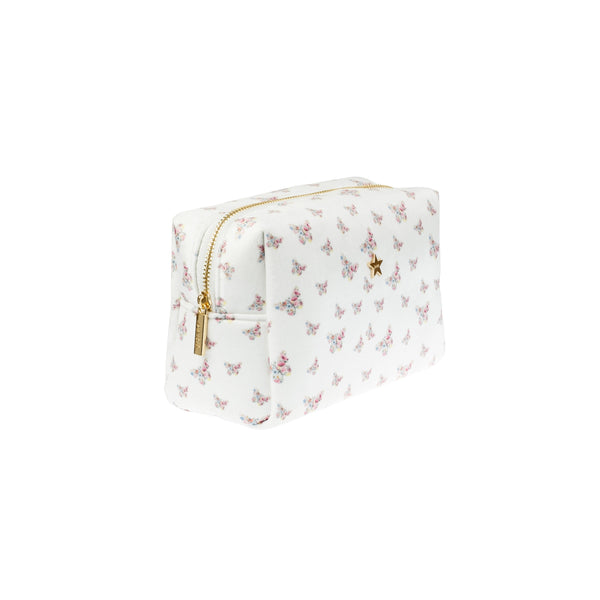 VELVET SQUARE MAKE-UP POUCH SMALL OFF WHITE BUTTERFLY PATTERN