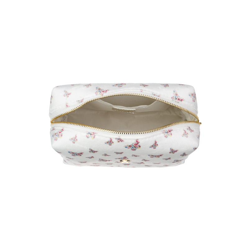 VELVET SQUARE MAKE-UP POUCH SMALL OFF WHITE BUTTERFLY PATTERN