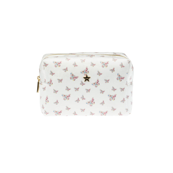 VELVET SQUARE MAKE-UP POUCH SMALL OFF WHITE BUTTERFLY PATTERN