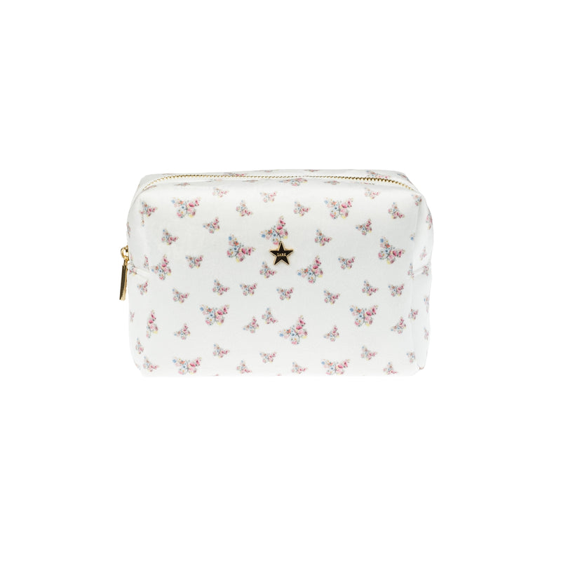 VELVET SQUARE MAKE-UP POUCH SMALL OFF WHITE BUTTERFLY PATTERN