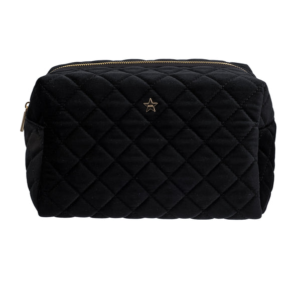 VELVET SQUARE QUILTED MAKE-UP POUCH LARGE BLACK