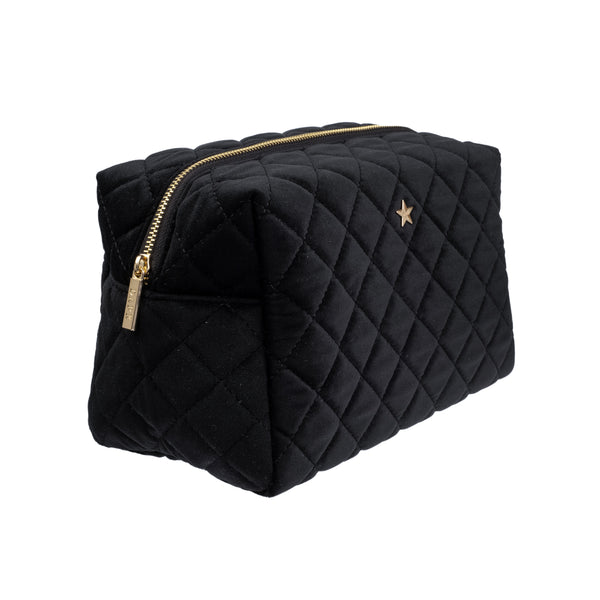 VELVET SQUARE QUILTED MAKE-UP POUCH LARGE BLACK