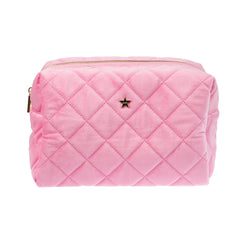 VELVET SQUARE QUILTED MAKE-UP POUCH LARGE BUBBLEGUM PINK