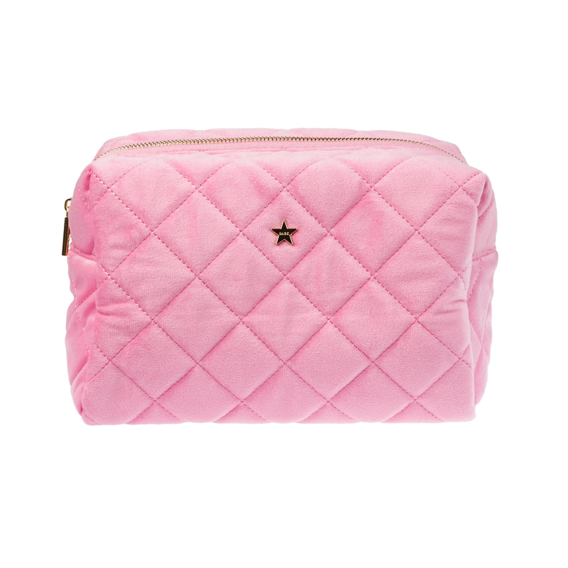 VELVET SQUARE QUILTED MAKE-UP POUCH LARGE BUBBLEGUM PINK