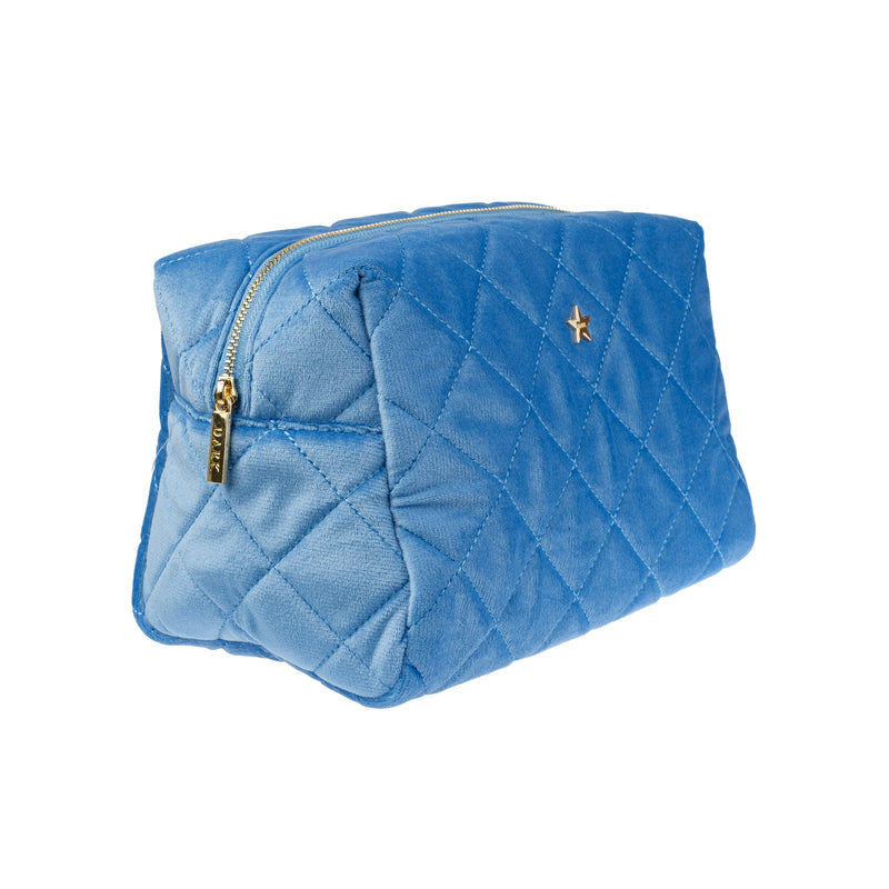 VELVET SQUARE QUILTED MAKE-UP POUCH LARGE IBIZA BLUE