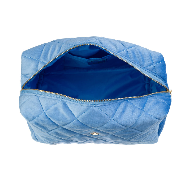 VELVET SQUARE QUILTED MAKE-UP POUCH LARGE IBIZA BLUE