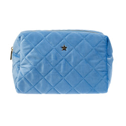 VELVET SQUARE QUILTED MAKE-UP POUCH LARGE IBIZA BLUE