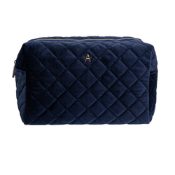 VELVET SQUARE QUILTED MAKE-UP POUCH LARGE NAVY BLUE