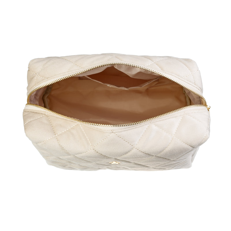 VELVET SQUARE QUILTED MAKE-UP POUCH LARGE SAND