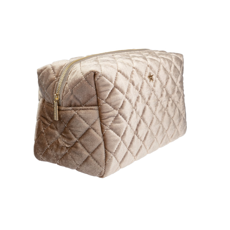 VELVET SQUARE QUILTED MAKE-UP POUCH LARGE SPARKLED CHAMPAGNE