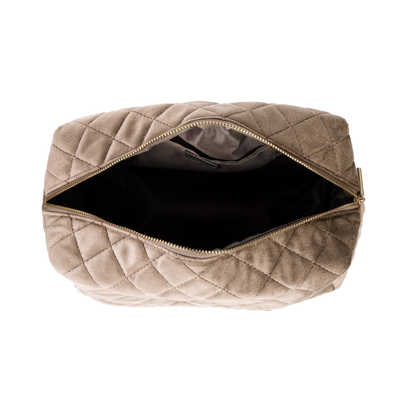 VELVET SQUARE QUILTED MAKE-UP POUCH LARGE SPARKLED CHAMPAGNE