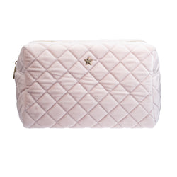 VELVET SQUARE QUILTED MAKE-UP POUCH LARGE SPARKLED PALE ROSE