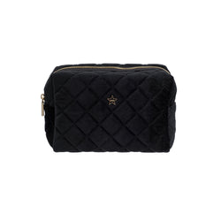 VELVET SQUARE QUILTED MAKE-UP POUCH SMALL BLACK