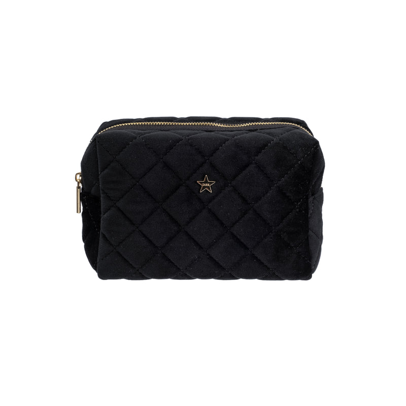 VELVET SQUARE QUILTED MAKE-UP POUCH SMALL BLACK