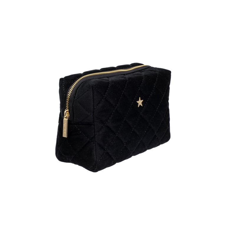 VELVET SQUARE QUILTED MAKE-UP POUCH SMALL BLACK