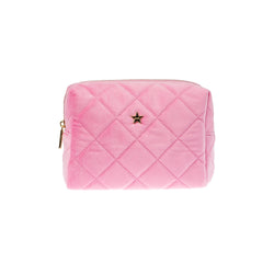 VELVET SQUARE QUILTED MAKE-UP POUCH SMALL BUBBLEGUM PINK