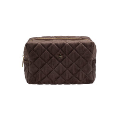 VELVET SQUARE QUILTED MAKE-UP POUCH SMALL CHOCOLATE BROWN