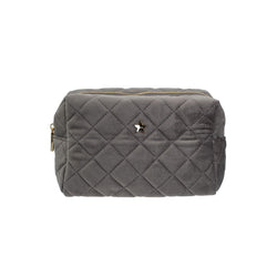 VELVET SQUARE QUILTED MAKE-UP POUCH SMALL DARK GREY