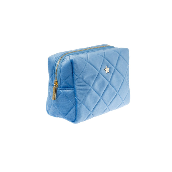 VELVET SQUARE QUILTED MAKE-UP POUCH SMALL IBIZA BLUE