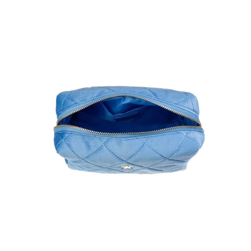 VELVET SQUARE QUILTED MAKE-UP POUCH SMALL IBIZA BLUE