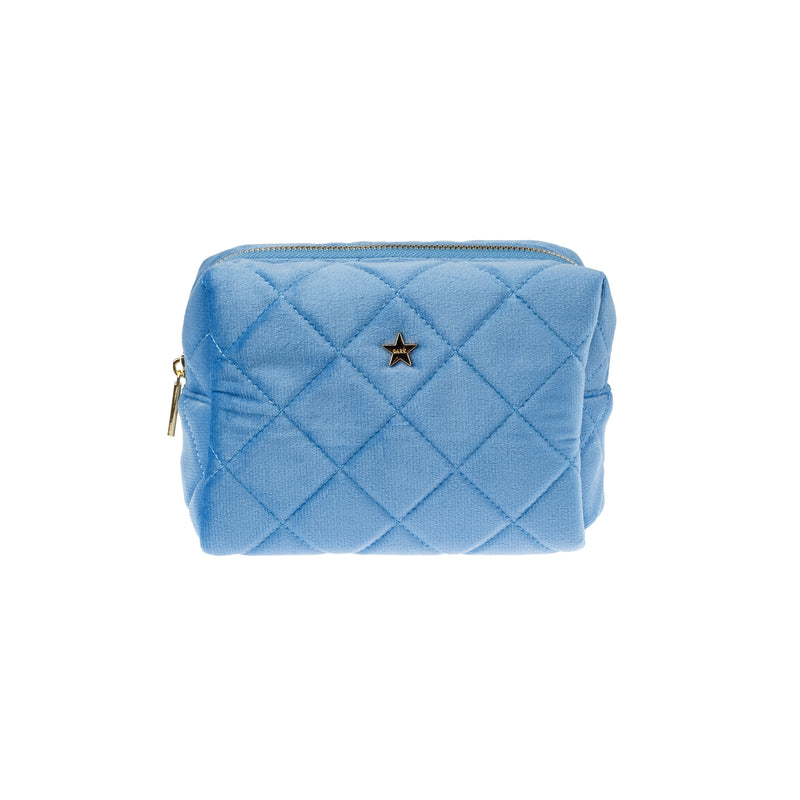 VELVET SQUARE QUILTED MAKE-UP POUCH SMALL IBIZA BLUE