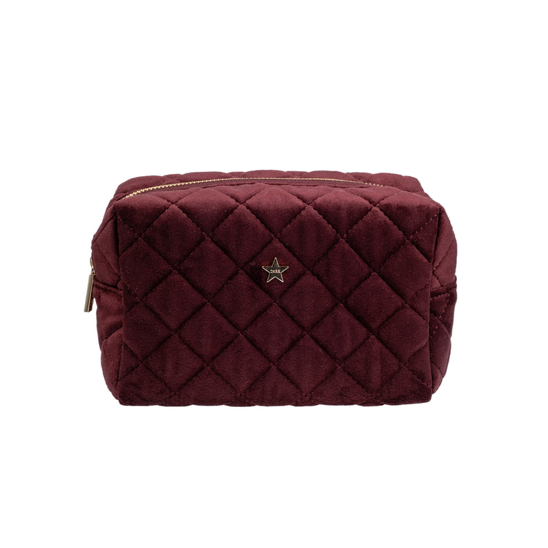 VELVET SQUARE QUILTED MAKE-UP POUCH SMALL MAROON