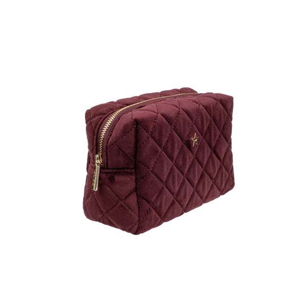 VELVET SQUARE QUILTED MAKE-UP POUCH SMALL MAROON