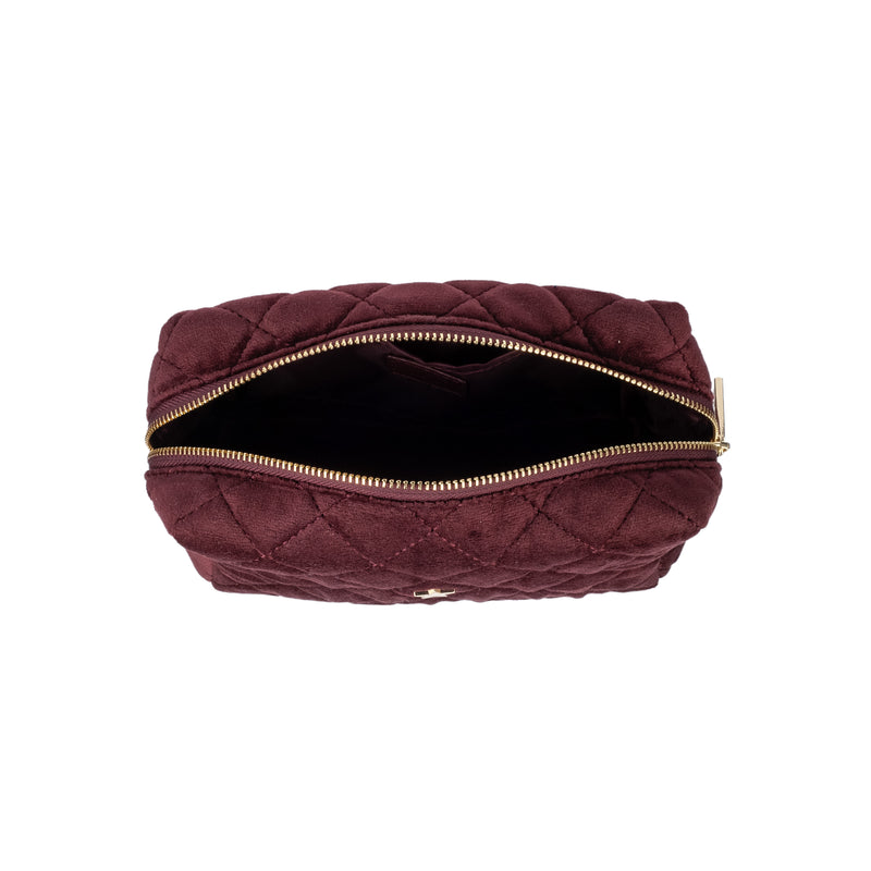 VELVET SQUARE QUILTED MAKE-UP POUCH SMALL MAROON