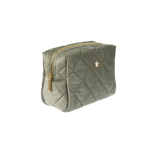 VELVET SQUARE QUILTED MAKE-UP POUCH SMALL MILIEU GREEN