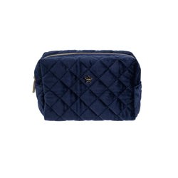 VELVET SQUARE QUILTED MAKE-UP POUCH SMALL NAVY BLUE