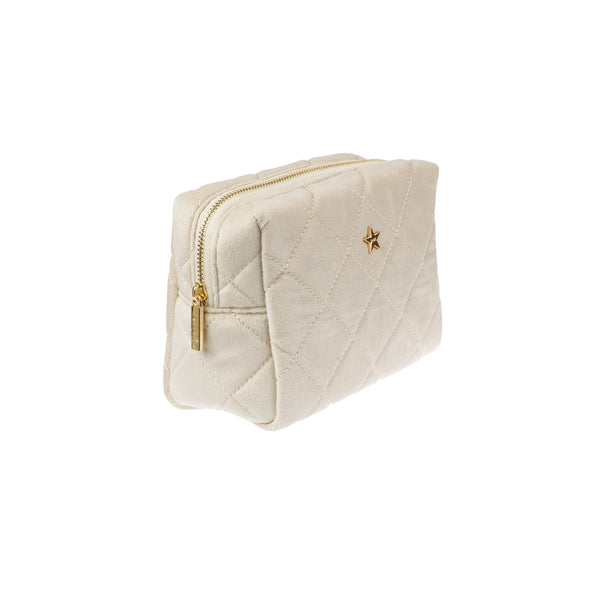 VELVET SQUARE QUILTED MAKE-UP POUCH SMALL SAND