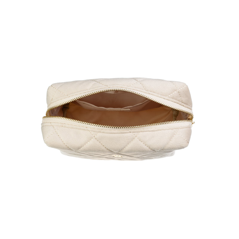 VELVET SQUARE QUILTED MAKE-UP POUCH SMALL SAND