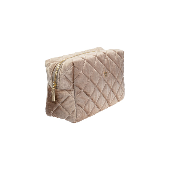 VELVET SQUARE QUILTED MAKE-UP POUCH SMALL SPARKLED CHAMPAGNE