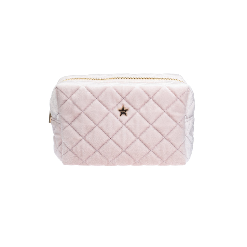 VELVET SQUARE QUILTED MAKE-UP POUCH SMALL SPARKLED PALE ROSE