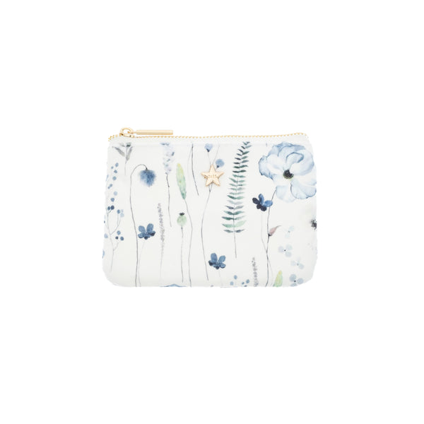 VELVET MINI POUCH BLUE TONES FLOWER PATTERN