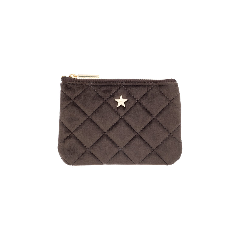 VELVET QUILTED MINI POUCH CHOCOLATE BROWN