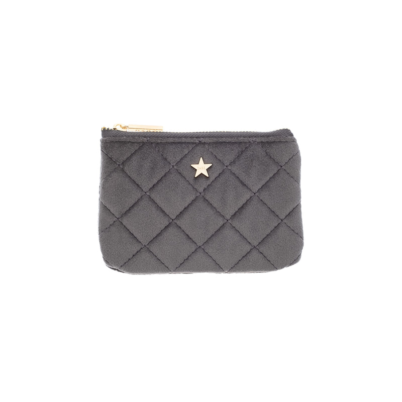 VELVET QUILTED MINI POUCH DARK GREY